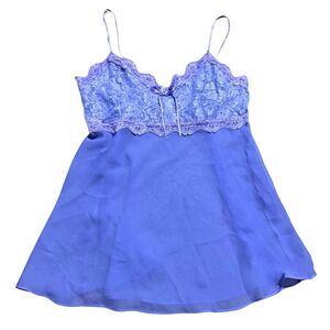 Vintage 90s Y2K Purple Floral Lace Coquette Babydoll Lingerie Mini Dress L